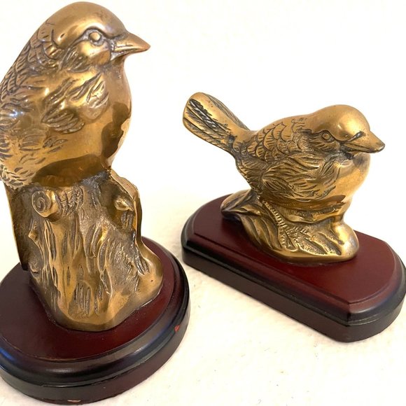 Brass Birds Elaborate Statues Bookends On Mahogany Stands - Picture 2 of 9